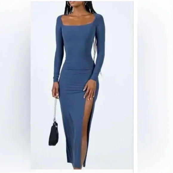 Princess Polly | Dresses | Princess Polly Hayward Blue Maxi Dress With Slit  Size 4 | Poshmark